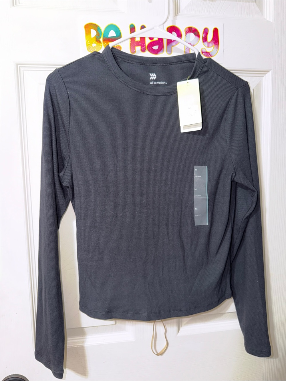 all in motion Black Long-Sleeve Ribbed Crewneck Tee